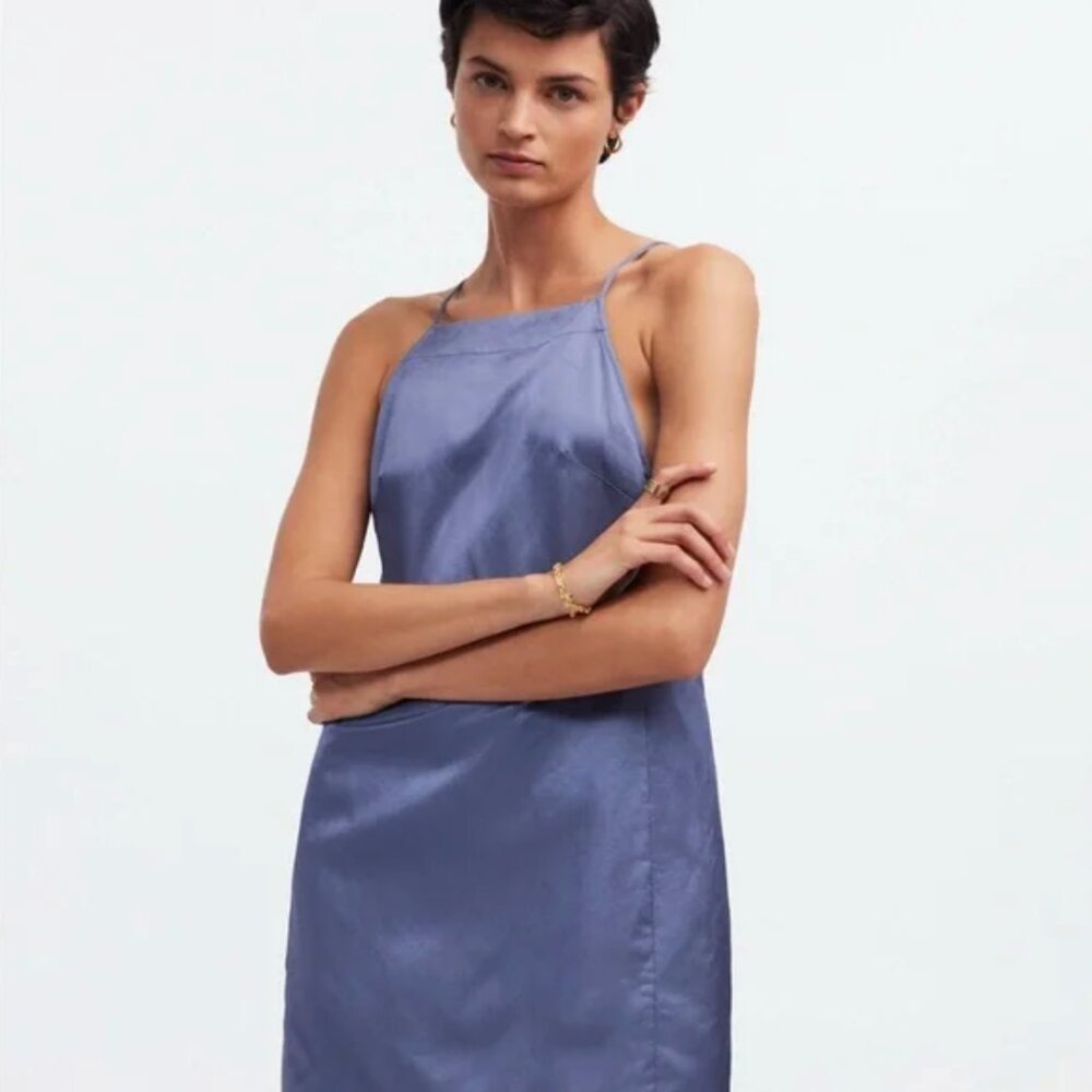 NWT Madewell High Neck Mini Dress in Blue Size 00 - Picture 4 of 4